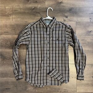 Columbia Omni-Shade Shirt Mens Small Brown Plaid Hiking Fishing UPF Long Sleeve
